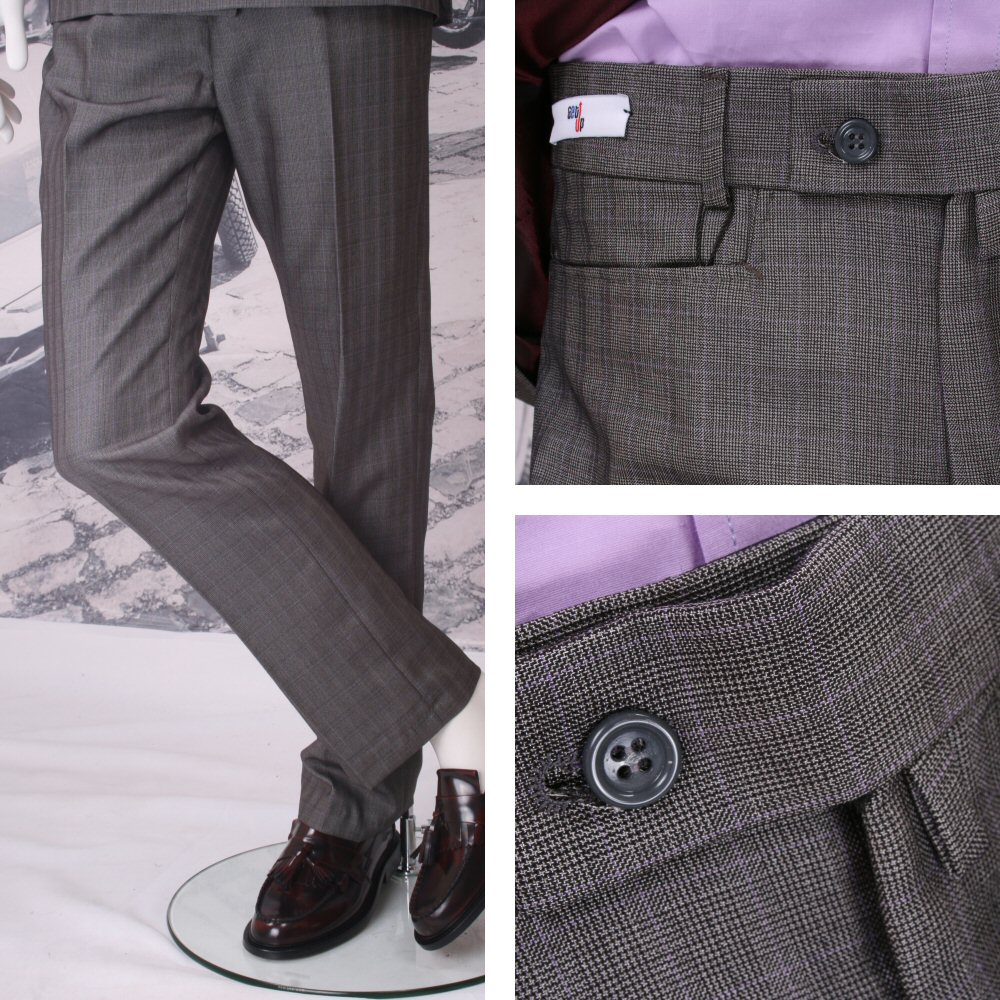 Get Up Mod Retro Frogmouth Pocket Slim Fit Fine Check Trousers Charcoal | Adaptor Clothing